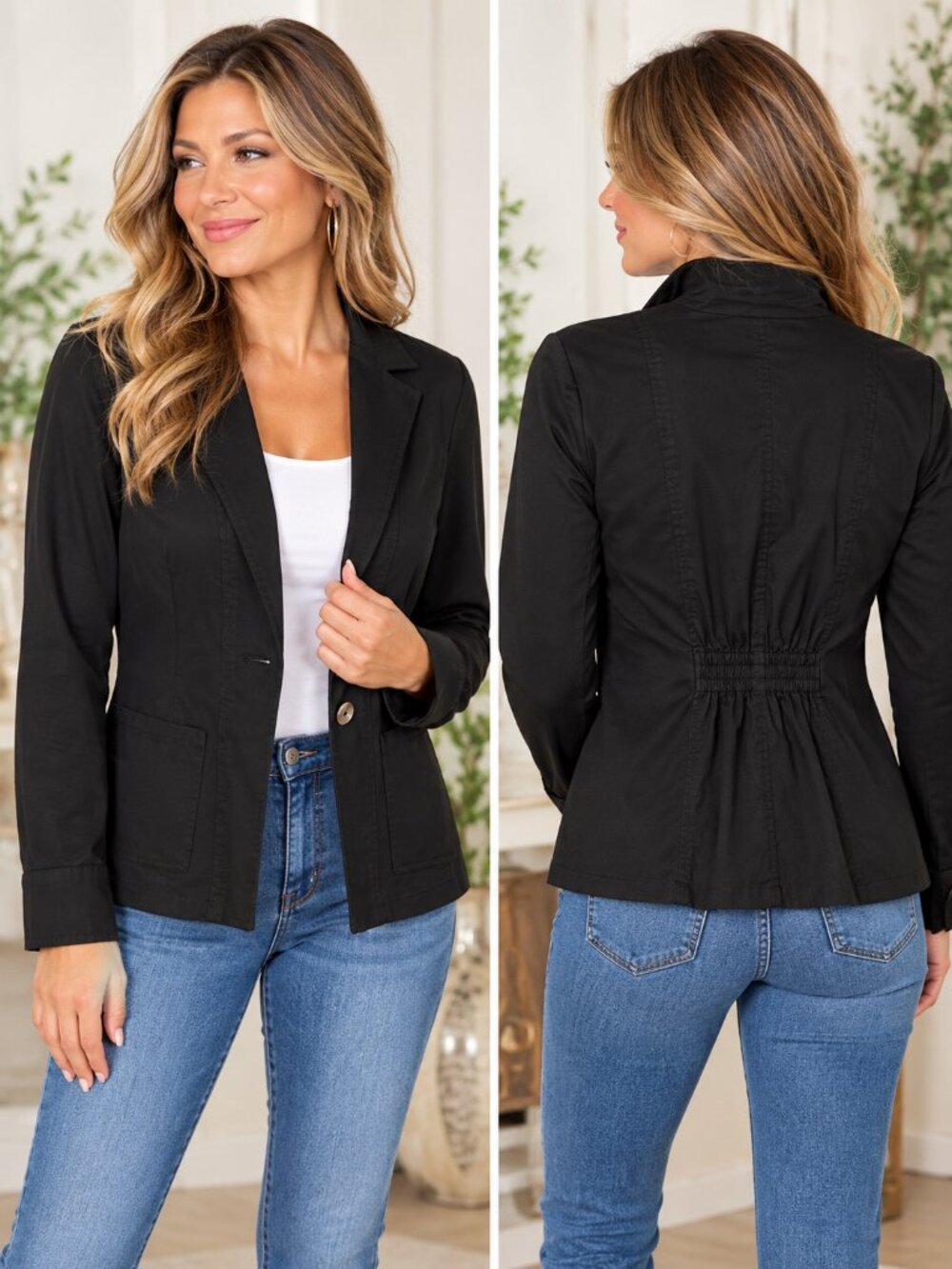 🖤 Joan Rivers Signature Twill Cinched-Back Blazer – Black – Size L – New in Bag
